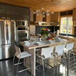 a kitchen with stainless steel appliances and a center island